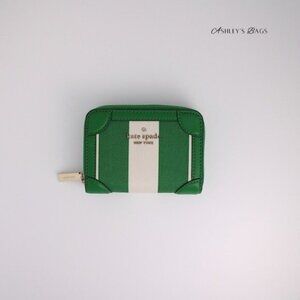 Kate Spade Traveler Small Zip Card Case Even Stripe Green Multi